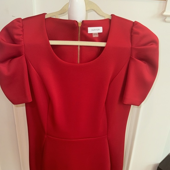 Red Calvin Klein dress with puff sleeves - Picture 2 of 7